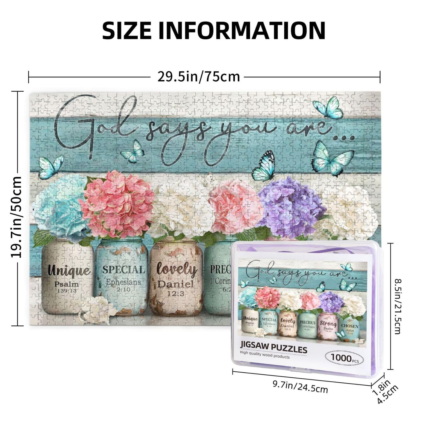 Christian Jigsaw Puzzle for Adults 1000 Pieces Farmhouse Butterfly Flowers Religious Puzzles Scripture Bible God Says You are In