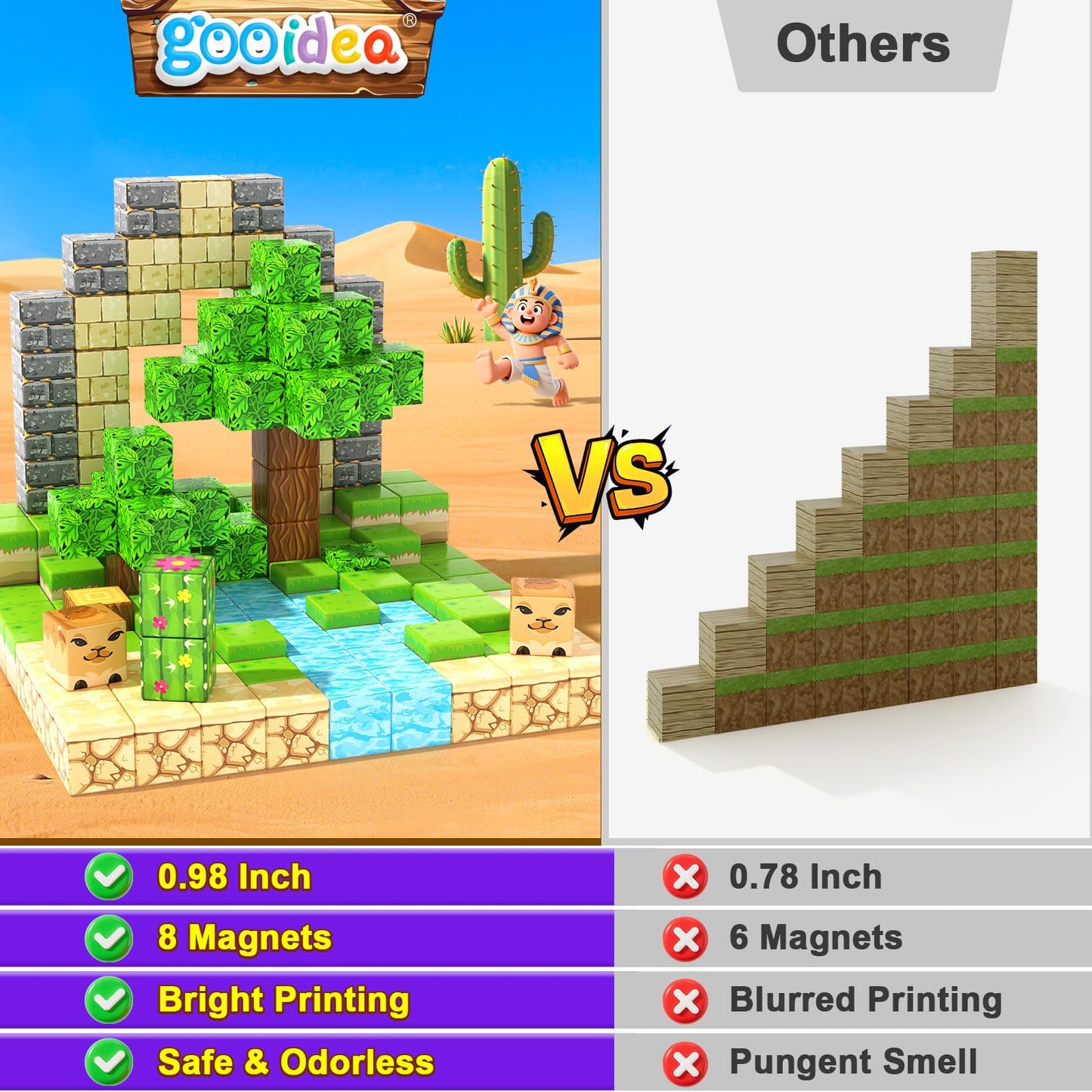 Large Magnetic Blocks Kids Toys, Sensory Learning Toys, Mine Magworld Building Craft, Desert Construction Set, 1 Magnetic Buildi