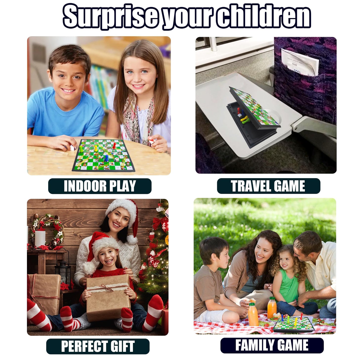 Kidami Magnetic Snakes And Ladders Board Game Set, Folding Portable Design And Light-Weight, Travel Game Set Gift For Kids And Adults