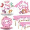 98 Pieces Two Sweet Donut Birthday Party Supplies For 24 Guests Girls Donut Tableware Set Baby Girl 2Nd Birthday Donut Plates Napkins Tablecloth Party Decorations Table Cover Dinnerware Party Favors