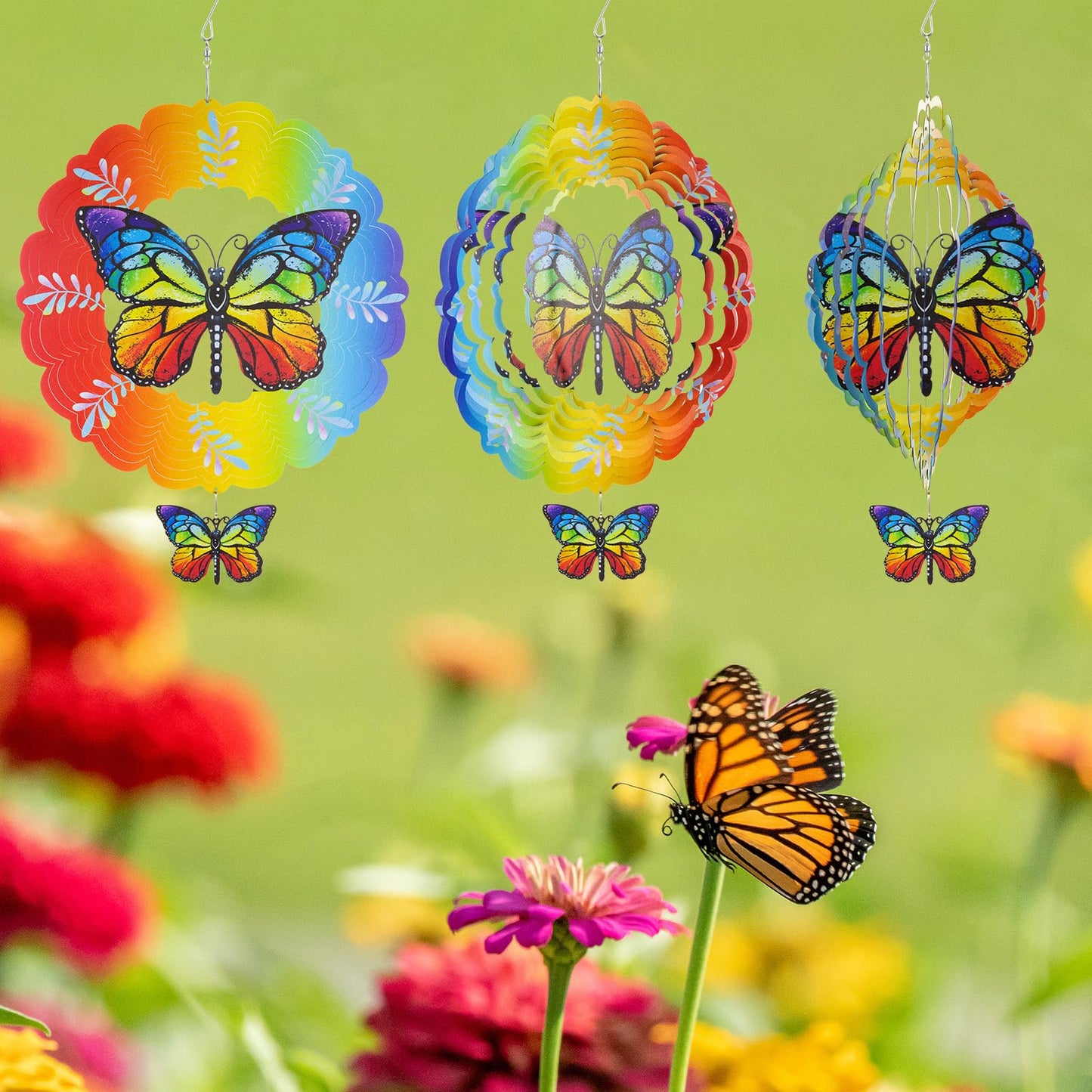 Vestcdf Butterfly Wind Spinner With Pendant, 12 Inch Hanging Wind Sculptures Outdoor, 3D Wind Spinners For Yard And Garden Decor