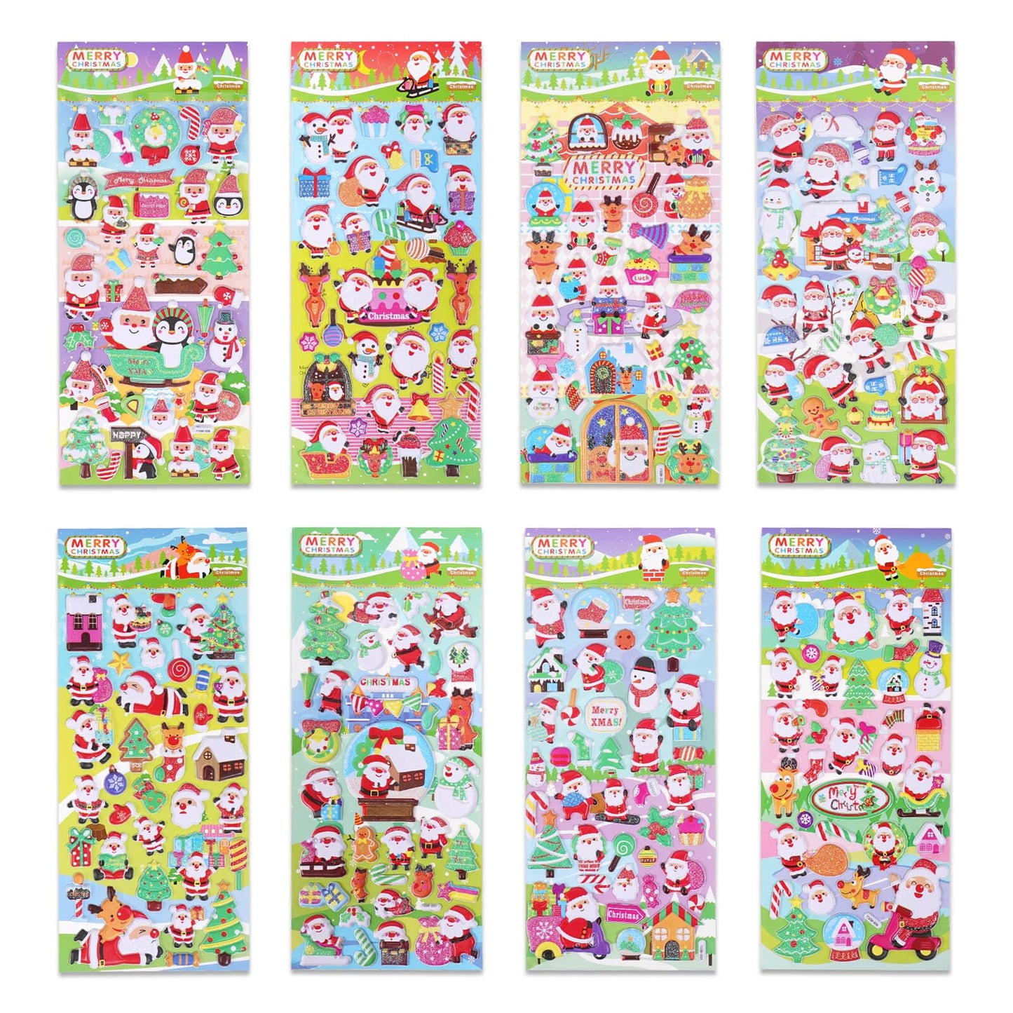 Christmas 3D Puffy Stickers For Kids Toddlers Crafts, Small Xmas Bulk Stickers For Cards Envelopes , Mini Foam Christmas Stickers With Glitter Santa Snowman Trees, Winter Holiday Stickers 8 Sheets.