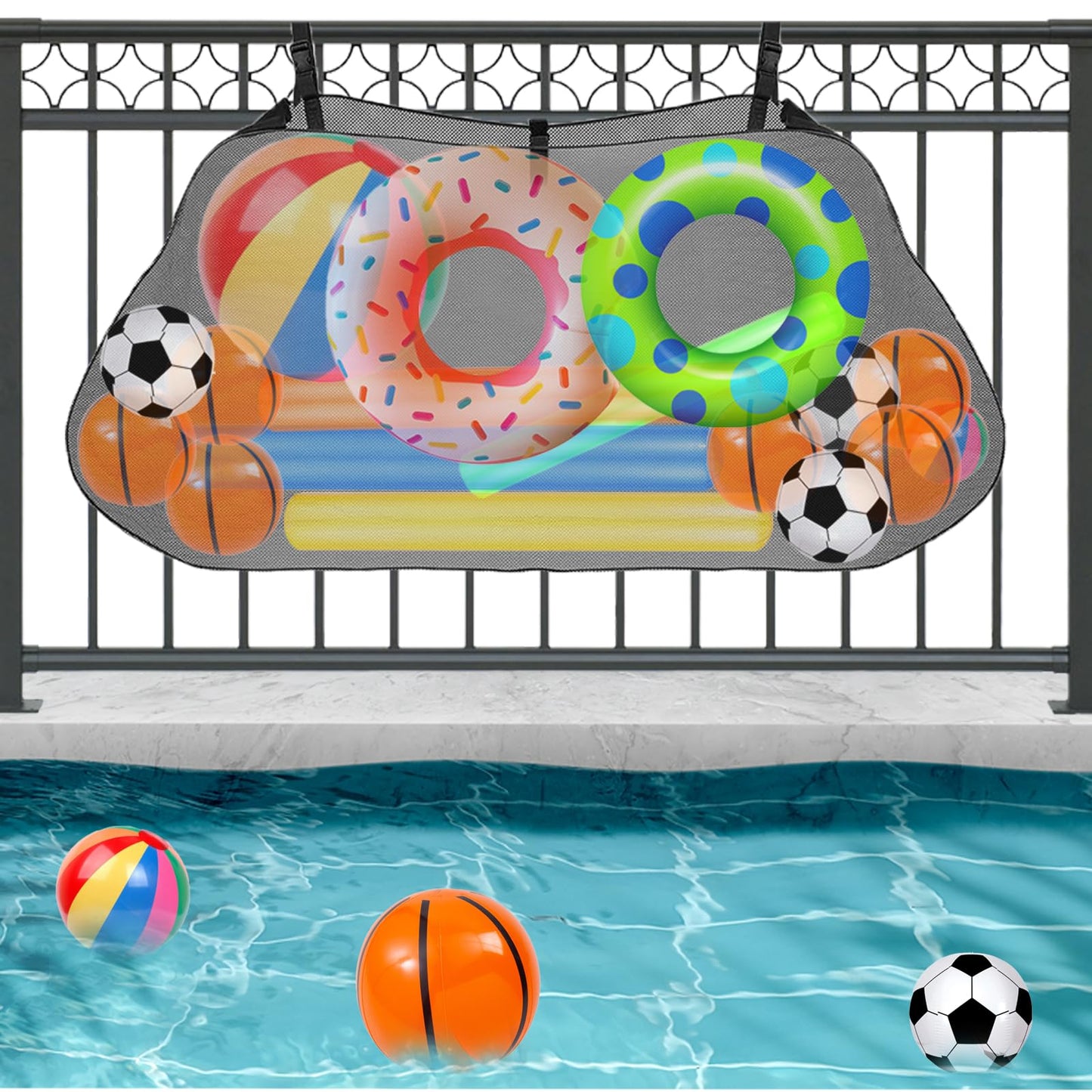 Pool Float Toy Storage Mesh Bag, Swimming Pool Float Storage Organizer Fence Net Holder For Pool Inflatable Balls Toys, Floats R