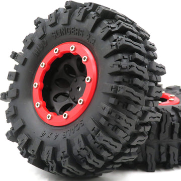 hobbysoul 4pcs RC Rock Crawler 2.2 Mud Slingers Tires Super Grip Tyers Height 124mm & 2.2 Beadlock Wheel Rim Hex 12mm for RC Cra