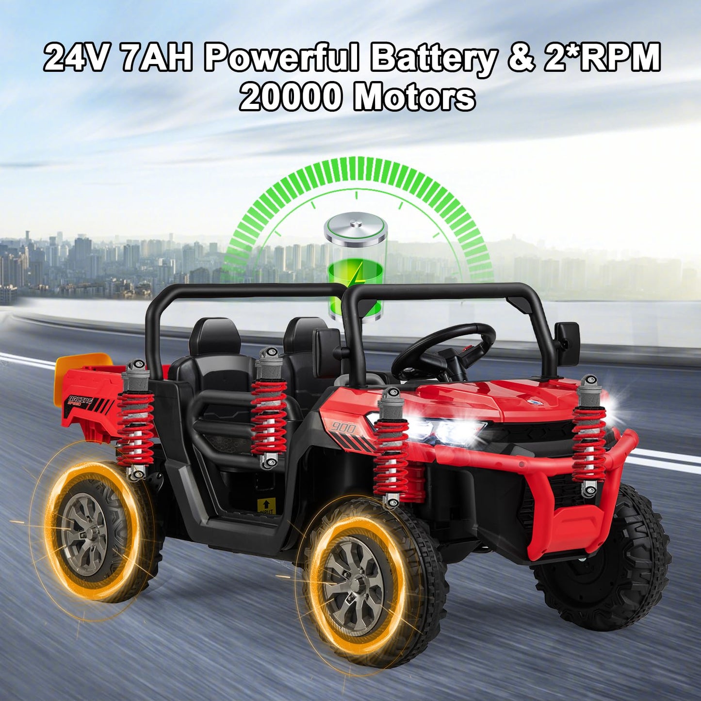 Costzon 24V Ride On Car, 2-Seater Electric Dump Truck W/Remote Control, Dump Bed & Shovel, 4 Spring Suspensions, Kids Utv W/Dual Rpm20000 Motors, Music, Wireless Design, Electric Car For Kids (Red)