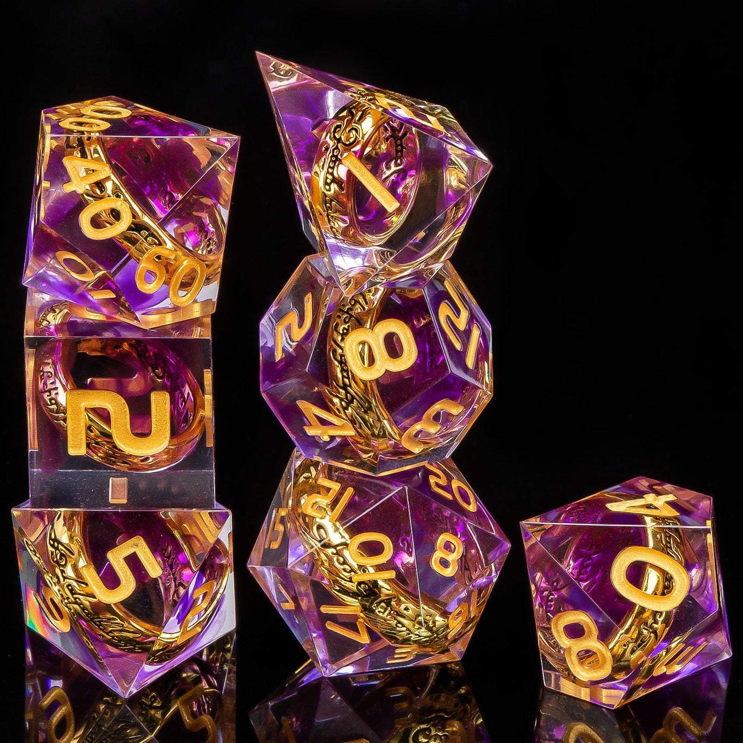 OUKELANWO Magic Lord of The Rings DND Dice Set D&D with Gifts Box, Purple Resin Dungeons and Dragons Role Playing Gaming Dice, P