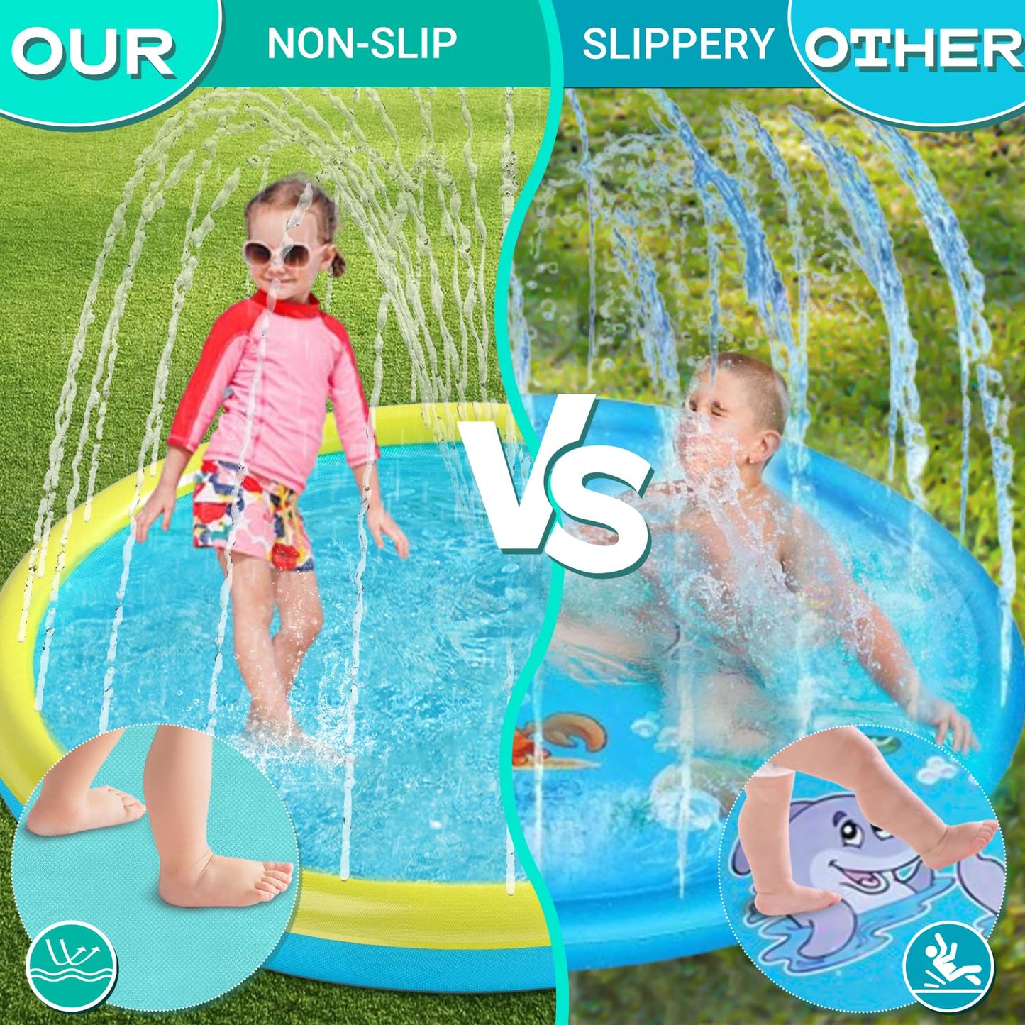 Heeyoo Splash Pad For Kids, Non-Slip Splash Pad For Toddler Summer Outdoor Water Toys, Sprinkler Pool For Kids Outdoor Play, Scr