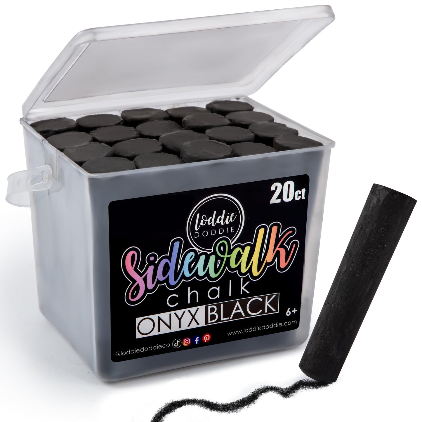 Loddie Doddie- 20Ct Bucket Of Sidewalk Chalk- Onyx Black- Long Lasting Non-Toxic Jumbo Sticks- Reusable Bucket For Hours Of Fun