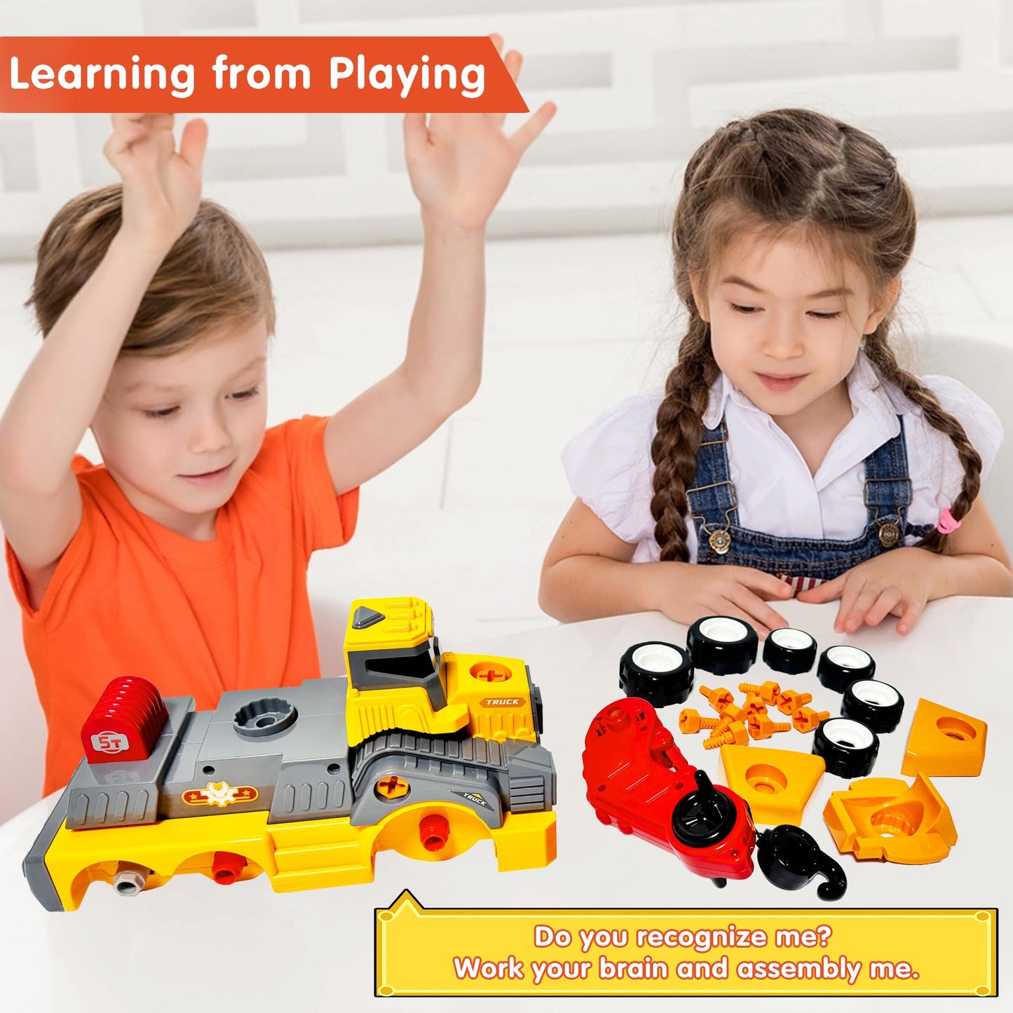 EKU EASYKU Crane Truck Take Apart Toys for Kids 3-8 Years, Electric Drill, Educational STEM Building, Plastic, Large 11 inches
