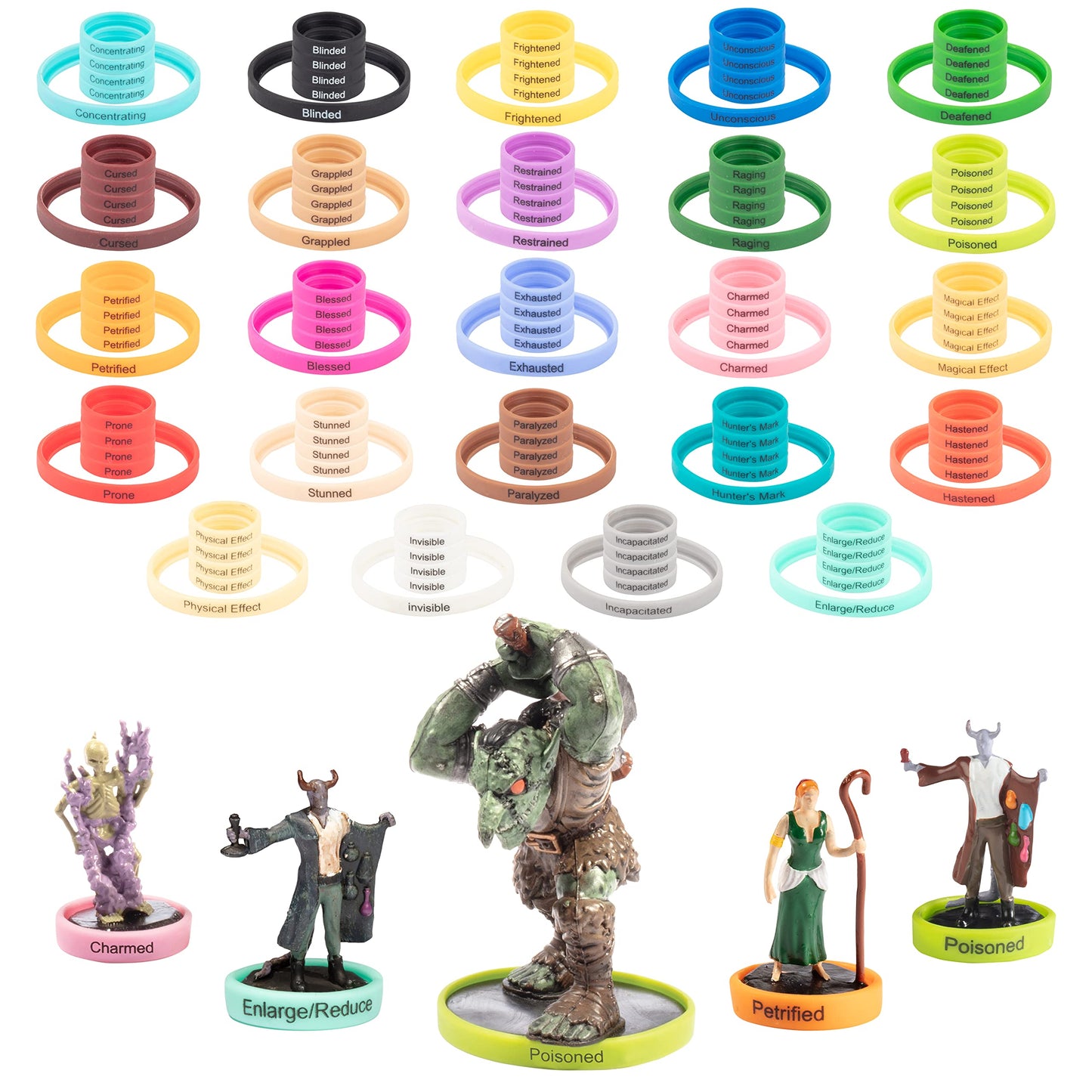 Monster Flexible Status Effect Markers - 120 Rings, 24 Different Conditions- Only Brand That Fits Large & Standard Minis- Compatible With Major Dnd, Pathfinder, Rpg Games - Easy Slides, Xmas Gift
