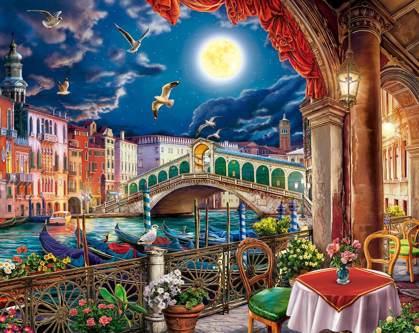 Springboks Evening Cafe in Venice 1000 Piece Puzzle for Adults- Wonderful Travel Themed Puzzle to Challenge You