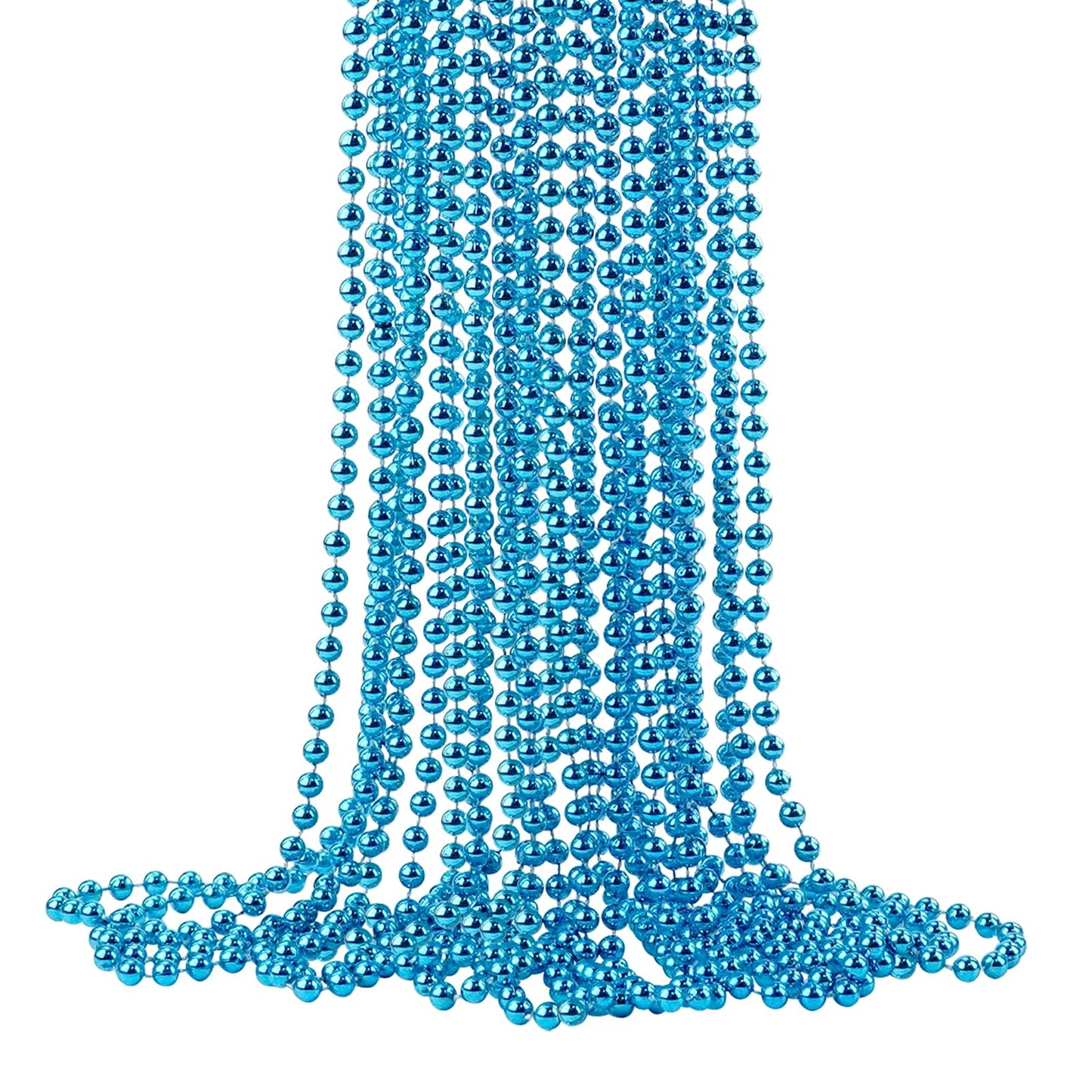 YAXINRUI 33 Inch 7 mm Metallic Teal Bead Necklaces, 15pcs Mardi Gras Beads Bulk Round Beaded Necklaces Costume Necklace for Mard