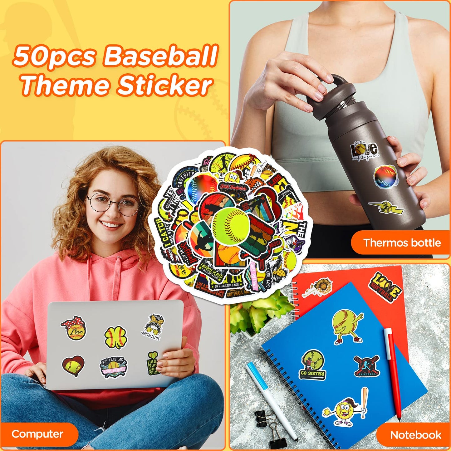 74 PCS Softball Party Favors Softball Charm Bracelets Sports Softball 1.6Foam Ball 50 Softball Stickers Decorations Softball Wri