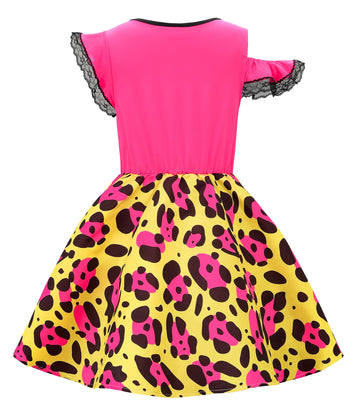 ReliBeauty Girls 80s Costume Kids Fancy Dress Costumes Accessories for Girls Cosplay 1980s Theme Retro Party 4T-4/110