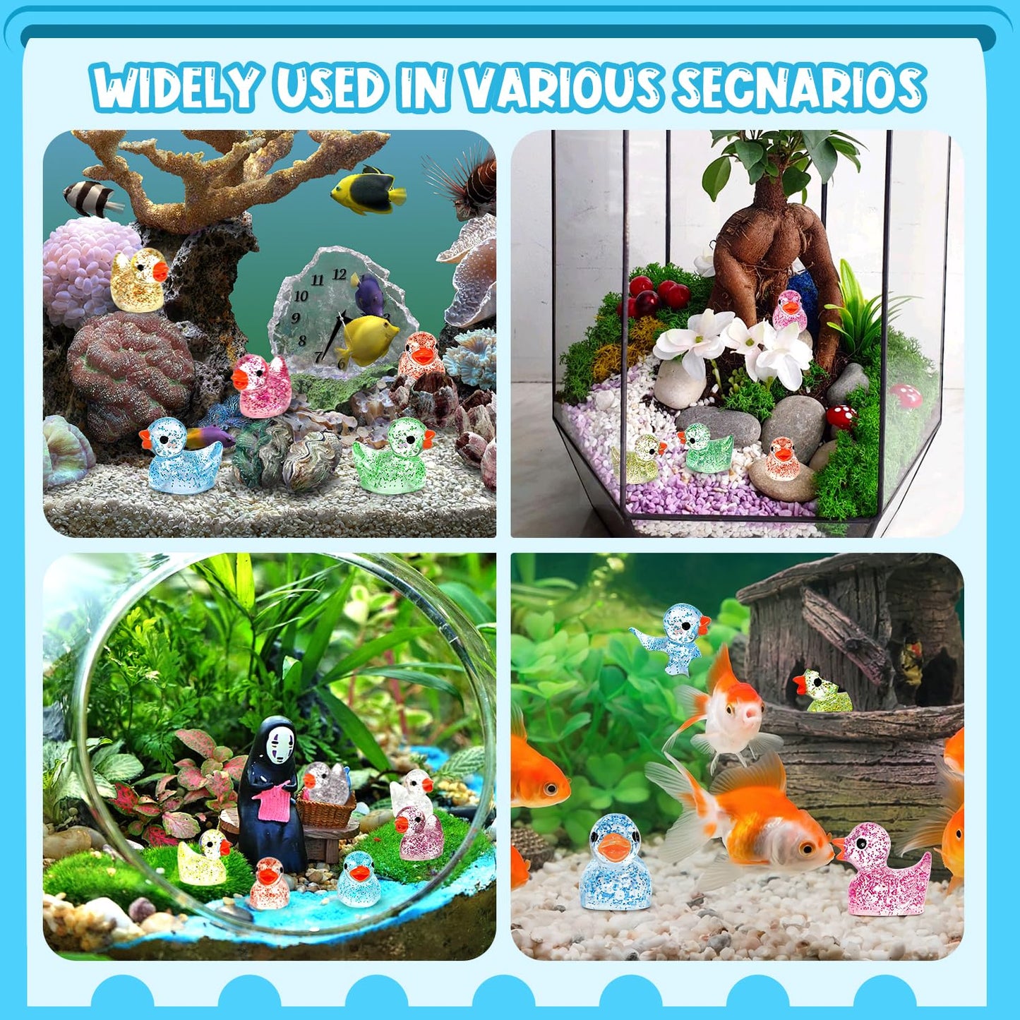 GOKUPOK 120 Pcs Glitter Mini Resin Ducks 12 Colors Little Duck Figures Tiny Ducks for DIY Garden Micro Landscape Aquarium Potted