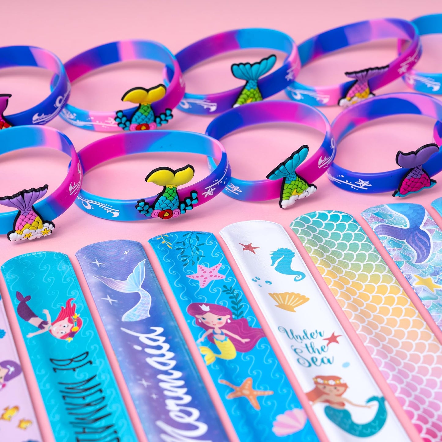 Dmight Mermaid Party Favors 30 Pcs Silicone Wristband Slap Bracelets Goody Bag Favors For Boys Girls Mermaid Birthday Party Unde