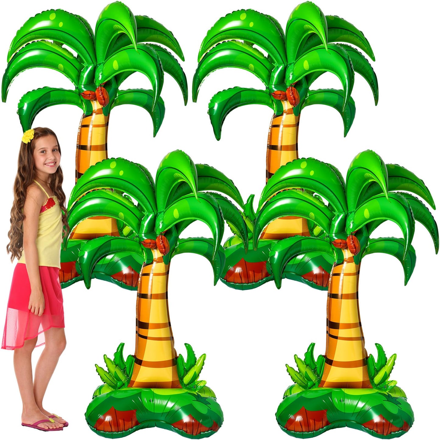 Libima 4 Pcs 52 Inch 3D Big Palm Tree Balloons Foil Balloons Birthday Wedding Party Decor Inflatable Palm Tree Balloons For Kids