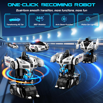 SnowRap Remote Control Transforming Car, One-Click Becoming Robot Remote Control Car for Boys, Demo Mode, 360 Rotation, Easy to