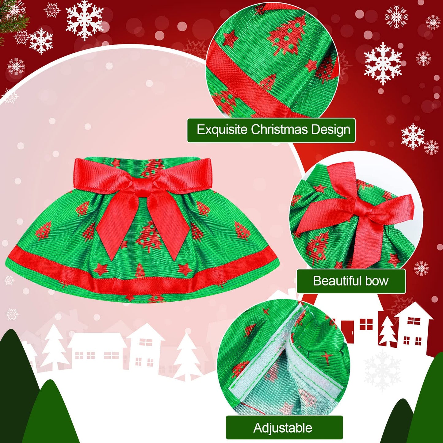 6 Pieces Santa Clothing Elf Dance Skirt Set Christmas Elf Skirts For Christmas Doll Holiday Decorations (Not Include Doll) (Classic Style)