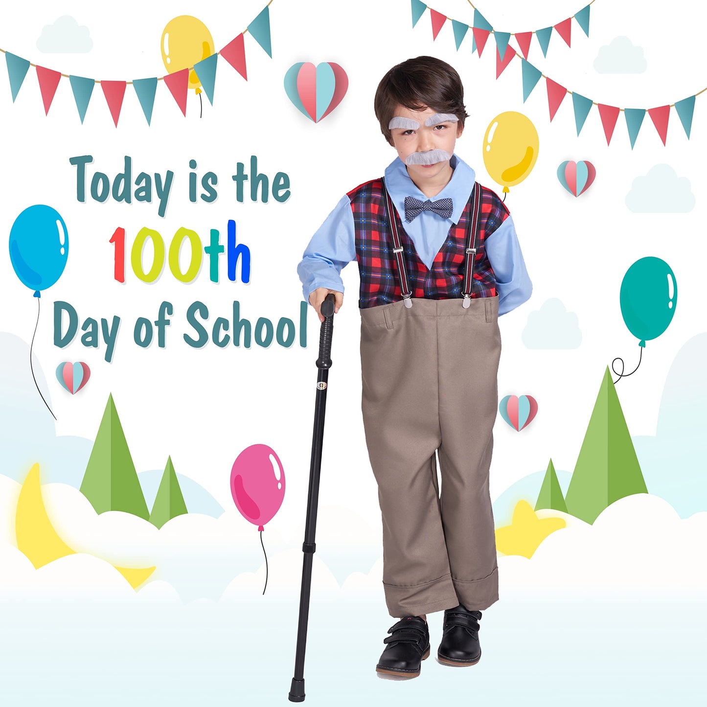 Rabtero Boys' Old Man Costume, 100 Days Of School, Size 4-6, Polyester, For Little Kids