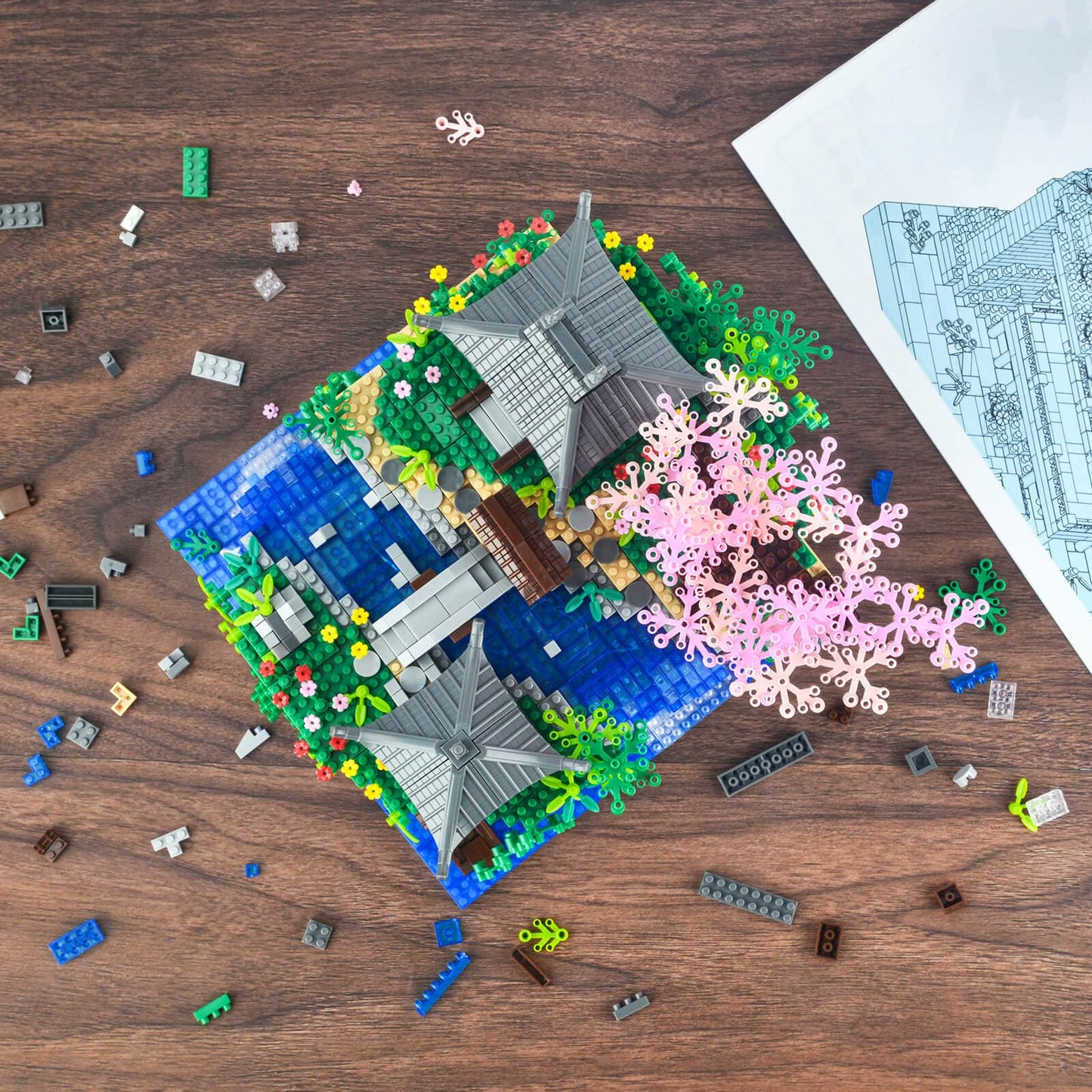 Vziimo Cherry Blossom Bonsai Tree Micro Building Block Set, Chinese Architecture Peach Blossom Pond Kits, Japanese Sakura Tree Toys For Adults Kids Age 14+ (2705Pieces)