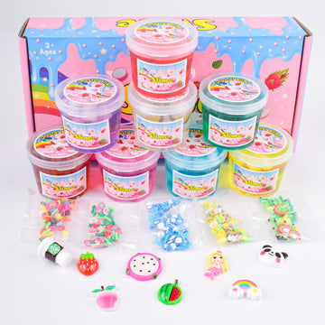 8 Pack Jelly Cube Clear Slime Kit, Crunchy Slime with Peach, Strawberry and Watermelon Charms, Super Soft and Non-Sticky, Stress