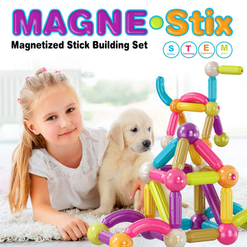Contixo St2 Kids Magnetic Stix Stick 68 Pcs 3D Building Blocks Stem Construction Playboards Creativity, Imagination, Recreational, Educational For Children Toddler, 3+ Year Old Boys And Girls