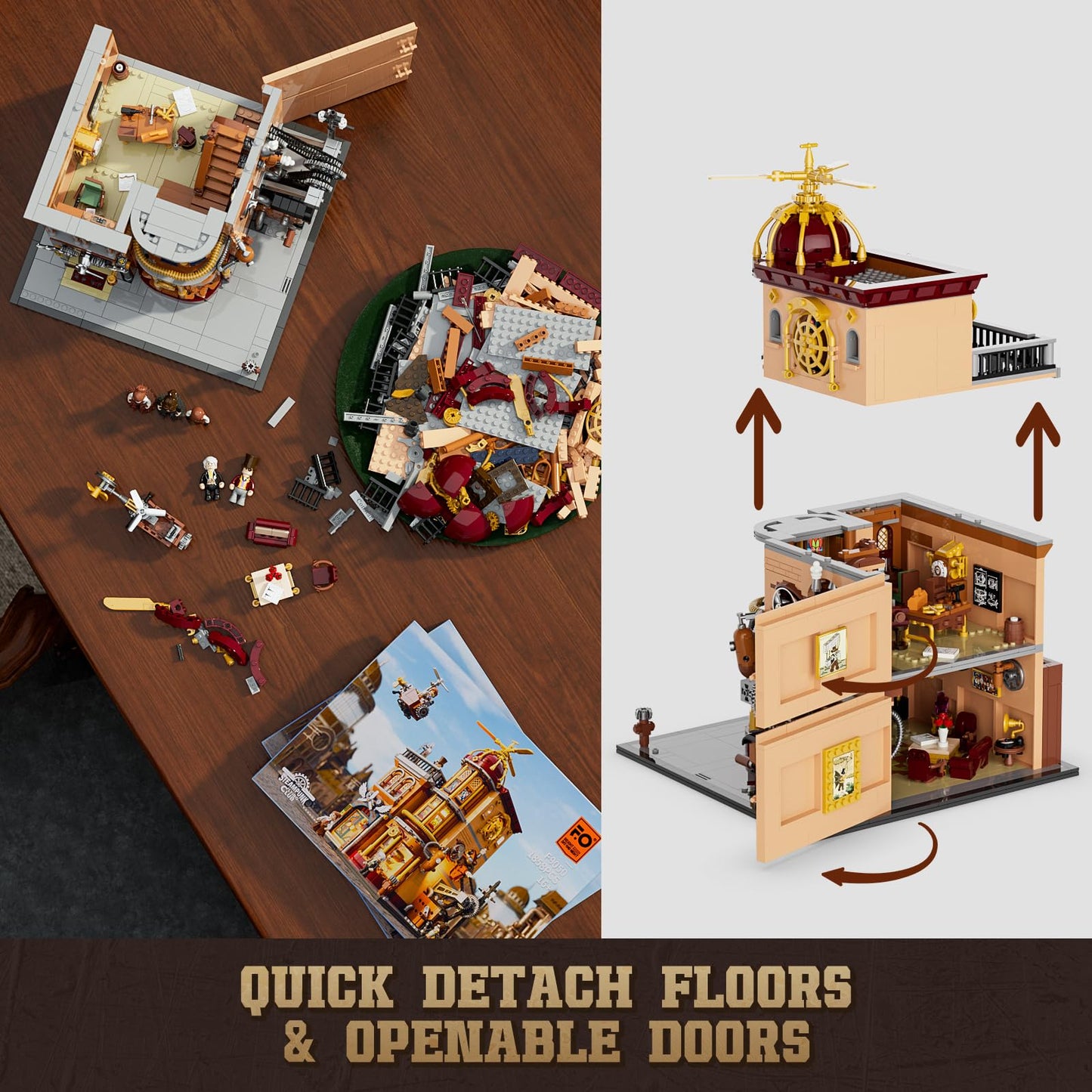Funwhole Steampunk Flying Club Lighting Building-Bricks Set - 1871 Pcs Modular Building Blocks Display Collectible Set For Adults