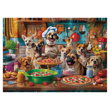 Dog Puppy Pizza Puzzles For Adults 1000 Pieces, Food Kitchen Jigsaw Puzzle, Animals Funny Puzzles