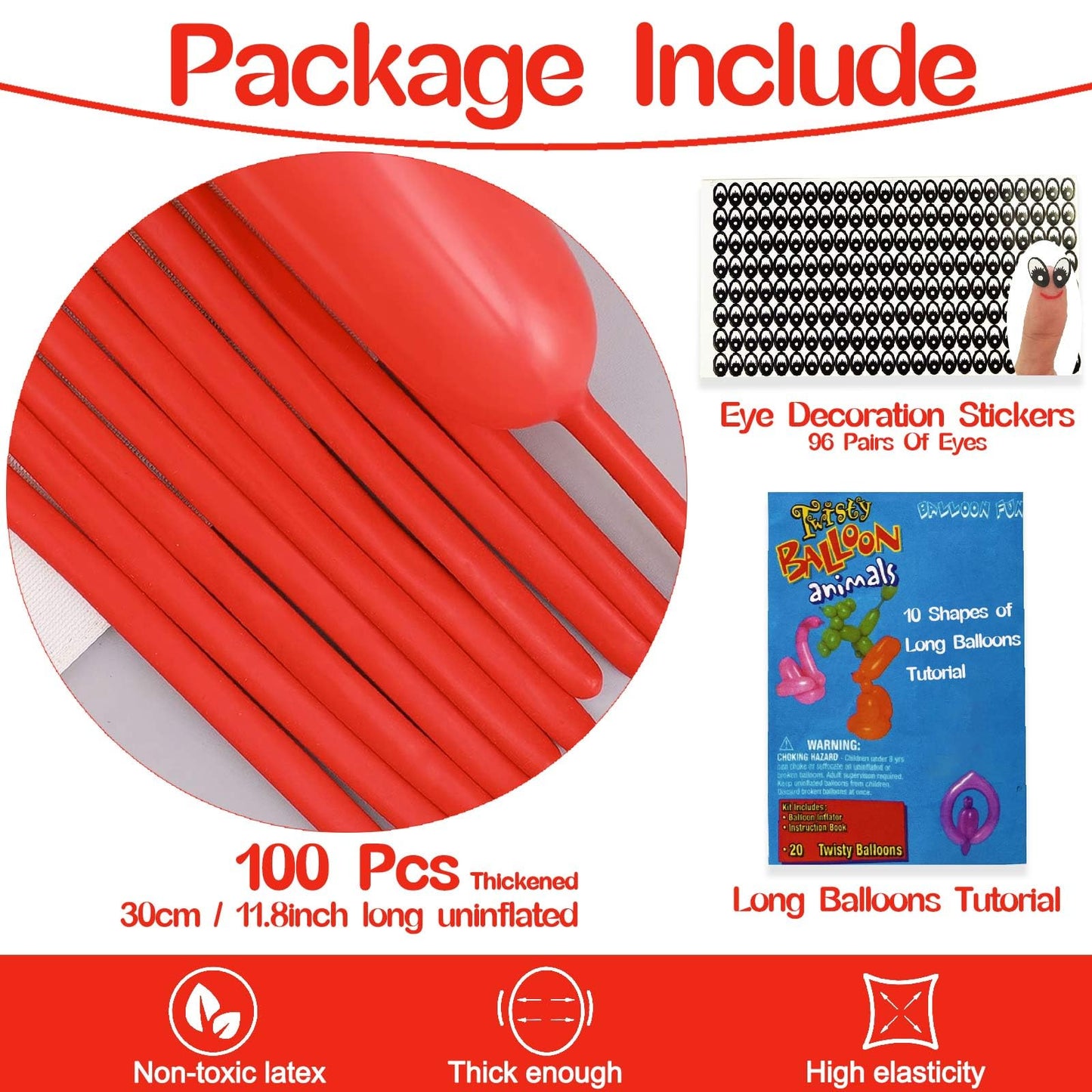 260 Balloons Red, Thickened 100 Pack Long Balloons Twisting Skinny Magic Balloons For Balloon Arch Animals Clown Kids Birthdays