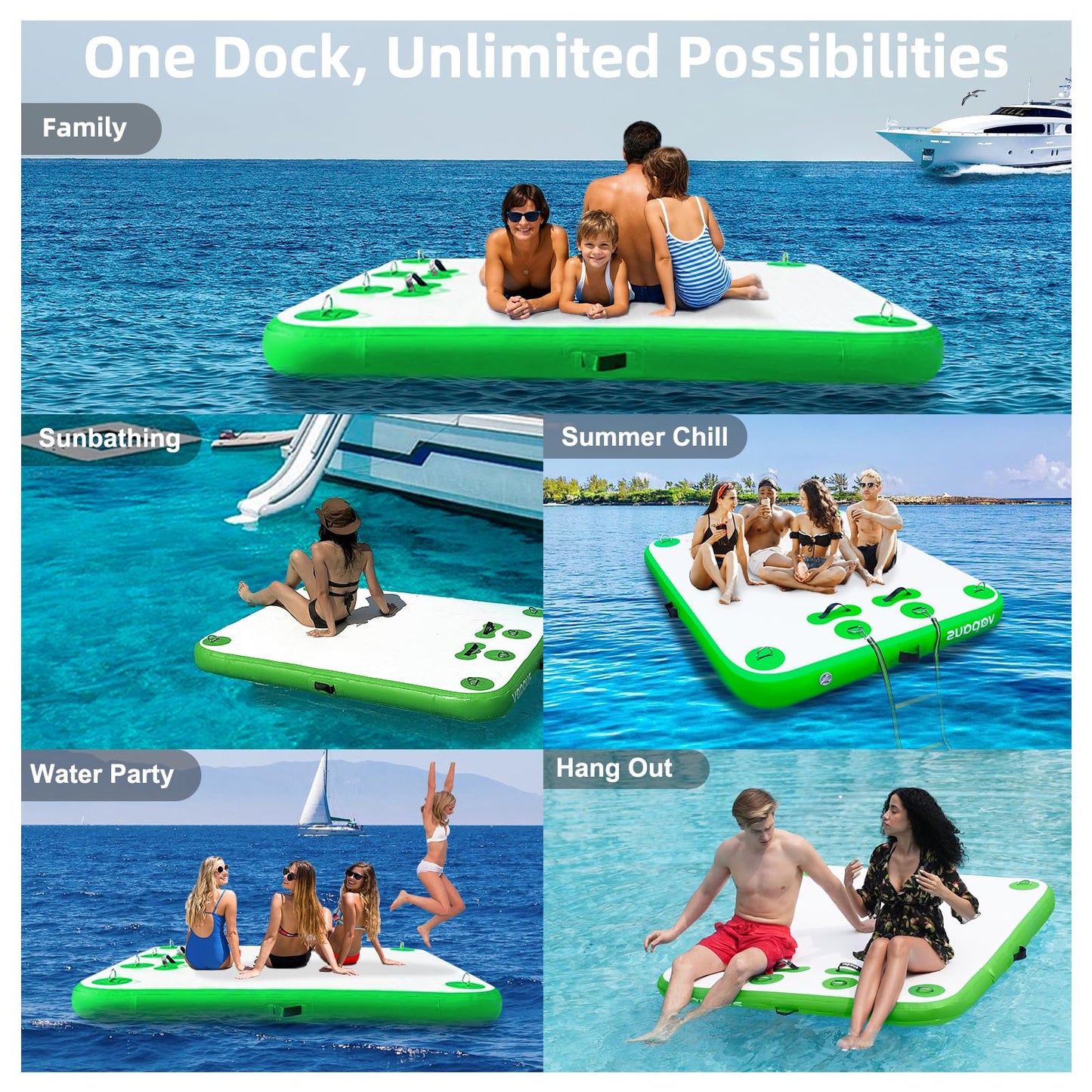 vapaus Inflatable Floating Dock Water Air Mat Swim Platform Floating Island Deck with Rope Ladder for Pool Lake Beach Relaxing S