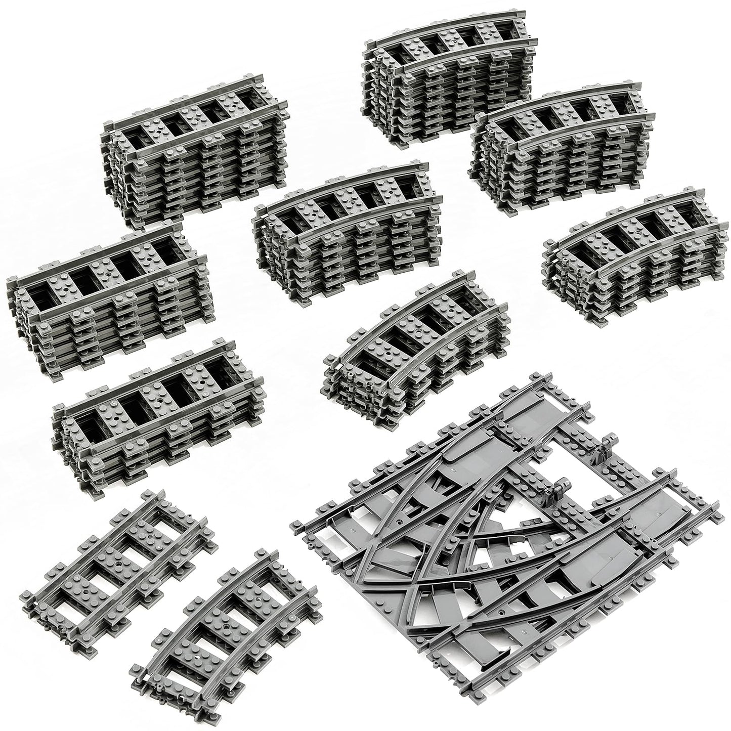 Mannidoo Classic City Train Tracks, 54 Pieces Railroad Tracks With 32 Curved Tracks, 20 Straight Tracks And 2 Switch Train Track