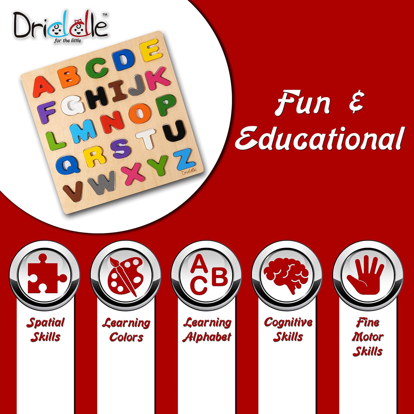 Magnetic Wooden Educational Abc Puzzle - Learn Alphabet & Color Recognition Toy - Toddler Preschool Game - Kids Montessori Educa