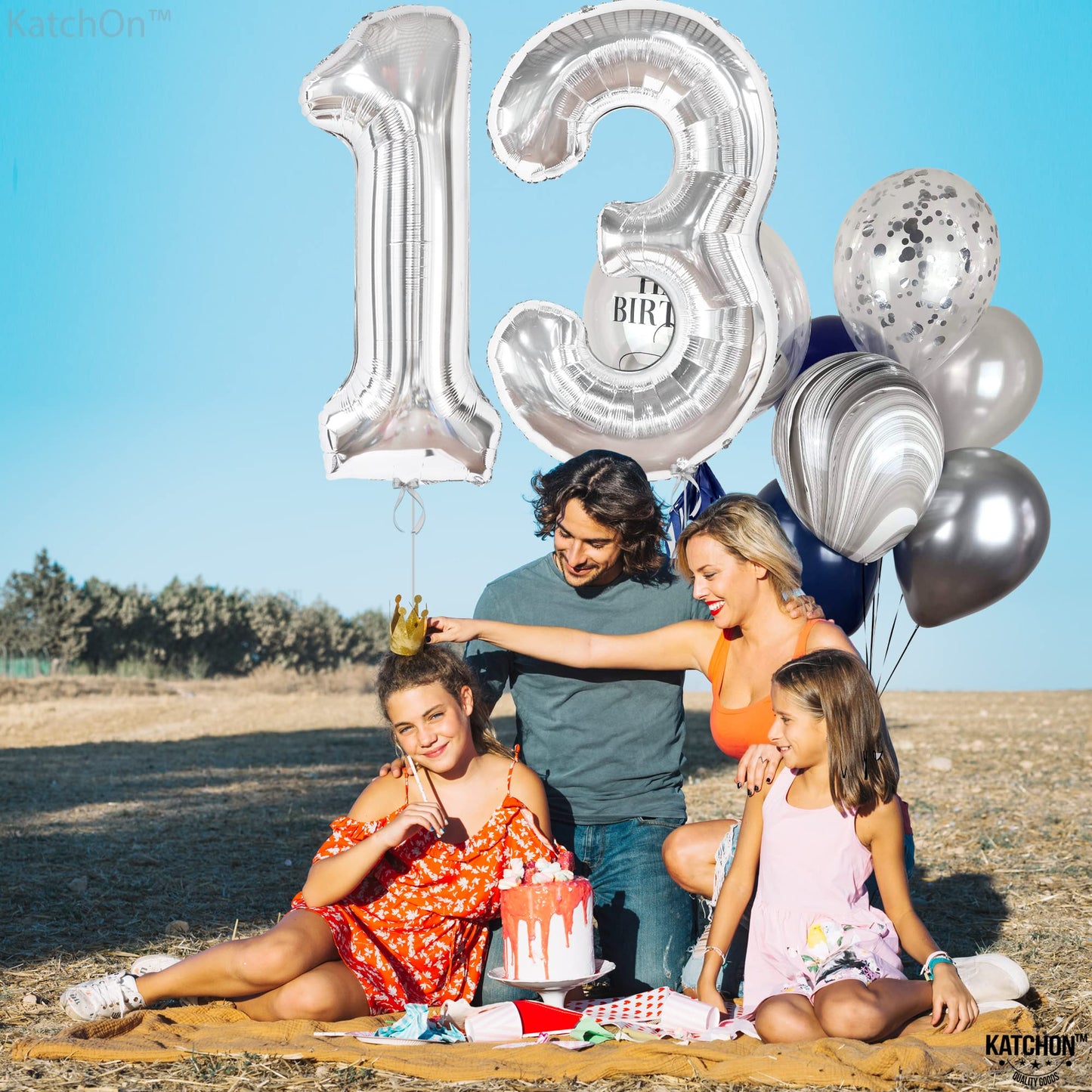 Katchon, Big Silver 13 Balloon Numbers - 40 Inch | 13Th Birthday Decorations For Girls | 13 Number Balloons, 13Th Birthday Decorations For Boys | 13Th Birthday Balloons, 13Th Balloons For Anniversary