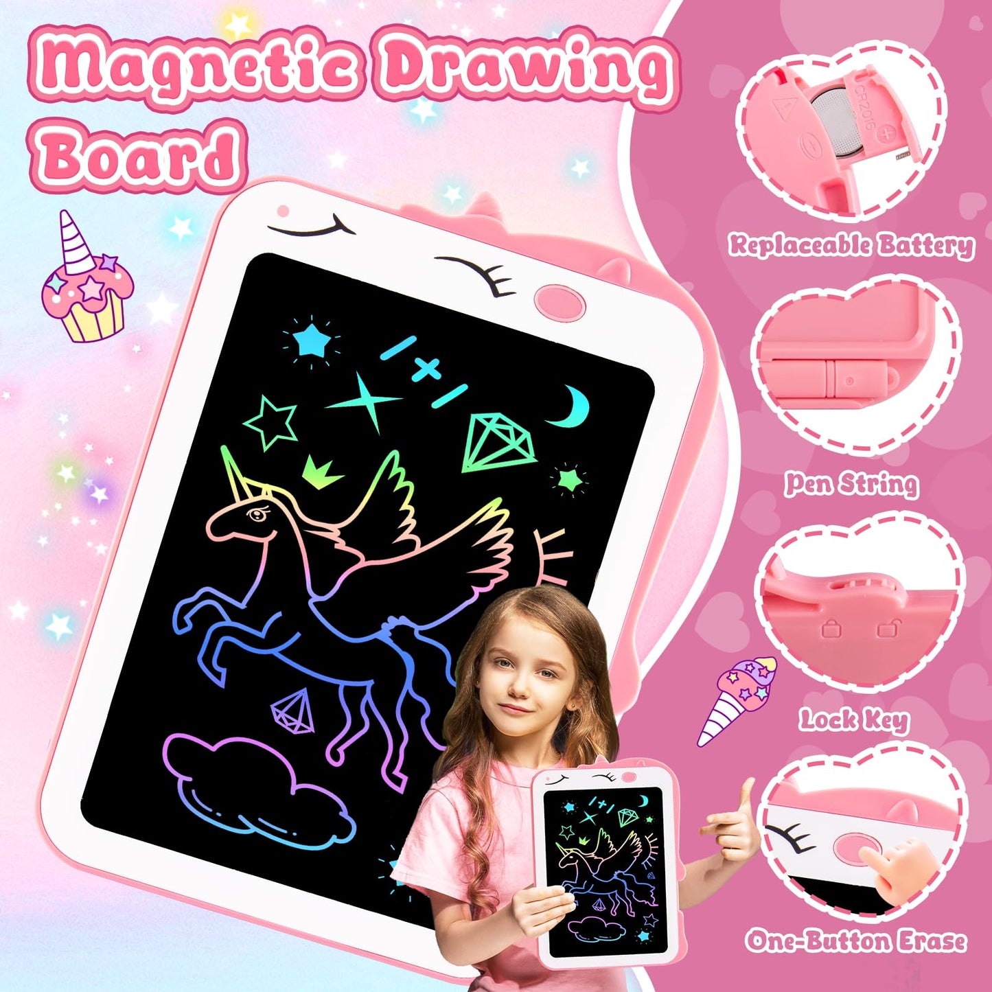 Teriph Lcd Writing Tablet For Kids, Unicorn Girl Toys, Toddlers Toys Drawing Board, Educational Doodle Pad Kid Toys For 2 3 4 5