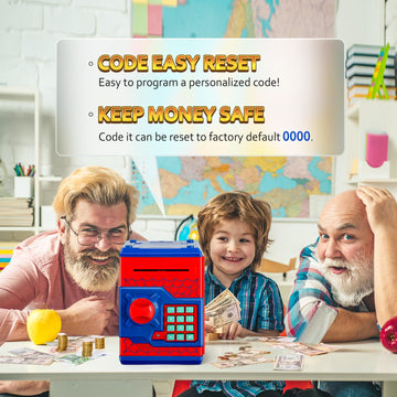 Atm Piggy Bank For Boys Girls, Vcertcpl Mini Atm Coin Bank Money Saving Box With Password, Kids Safe Money Jar For Adults With Auto Grab Bill Slot, Great Gift Toy Bank For Kids S Red