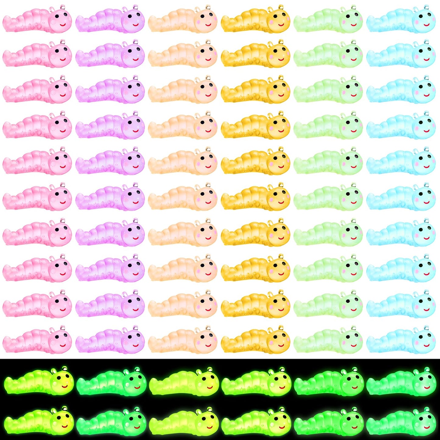 Suzile 60 Pcs Mini Resin Animals Caterpillars Miniature Figures Luminous Mini Resin Charms Miniature Garden Accessories Micro La