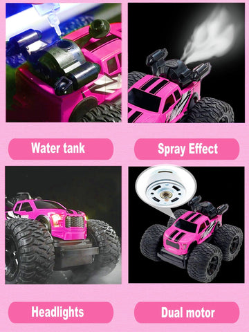 Monster Truck for Girls, Girls Remote Control Car Toys, Pink RC Trucks with Spray Function, 4WD 360 Flips Rotating Car Toys for