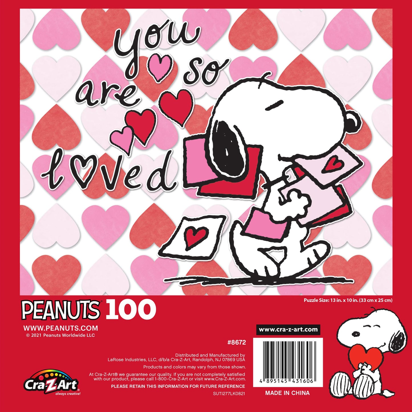 RoseArt 100 Piece Jigsaw Puzzle - Peanuts "You are So Loved", Multi-colored, Cardboard, Model 8672ZZA for Kids and Adults