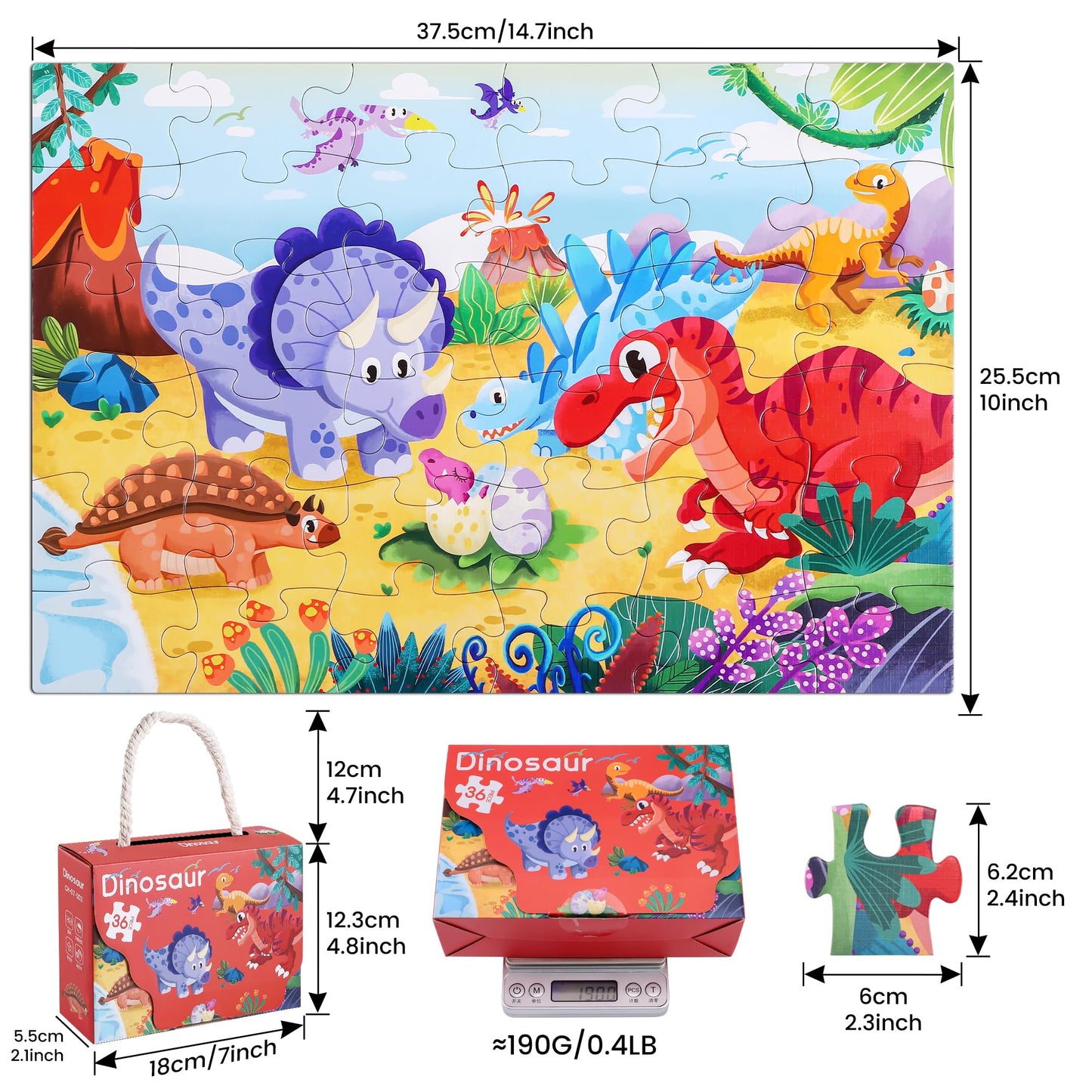 Yogeon Puzzles For Kids Ages 4-8, 3-5,36 Piece Dinosaur Puzzles For Toddler 4-6,Floor Puzzle Age 5-7 Children Learning Preschool
