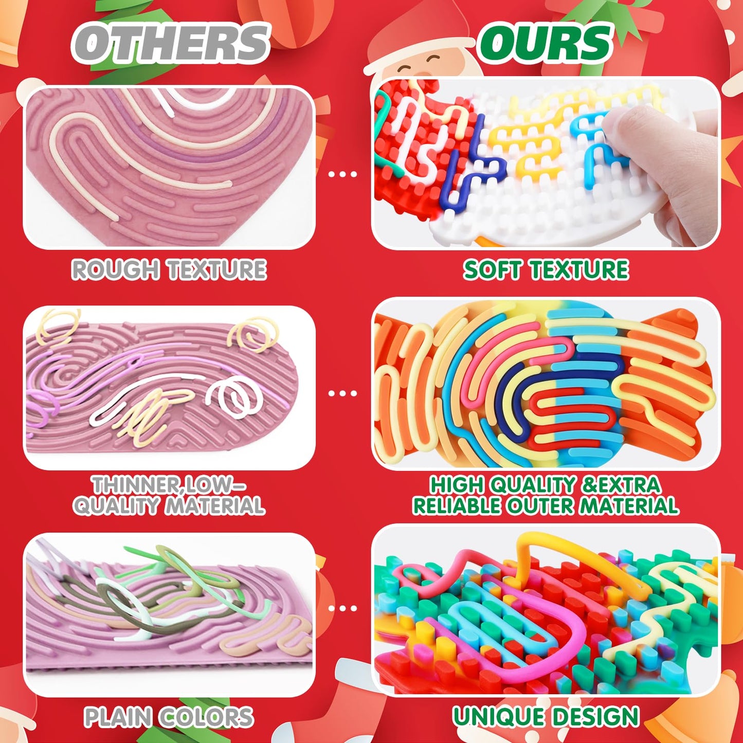 3Pcs Christmas Sensory Activity Board, Fidget Sensory Toys For Kids Adults, Duble Sided Design Kids Busy Board With Christmas Tree, Candy And Christmas Hats, Calm Down Fidget Toy For Stress Relief