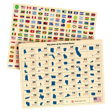 2 Pack Puzzles For Kids Ages 4-6, Wooden Puzzles For Toddlers, Busy Board, Map Jigsaw Puzzle Educational Wood Floor Puzzle, World Usa Maps Puzzles Toy Gift For Boys And Girls (Us & World Map)