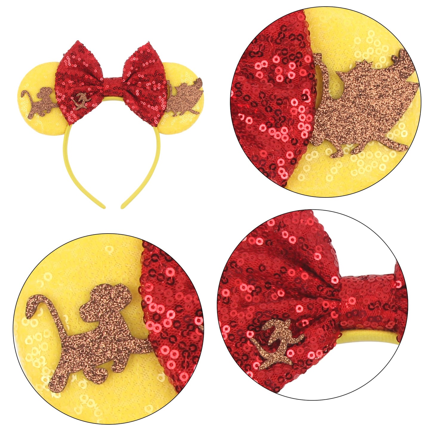 zhezesmila Lion King Simba Minn Ears Headband, Yellow, for Children and Women, Animal Kingdom Themed Hair Accessories for Birthd