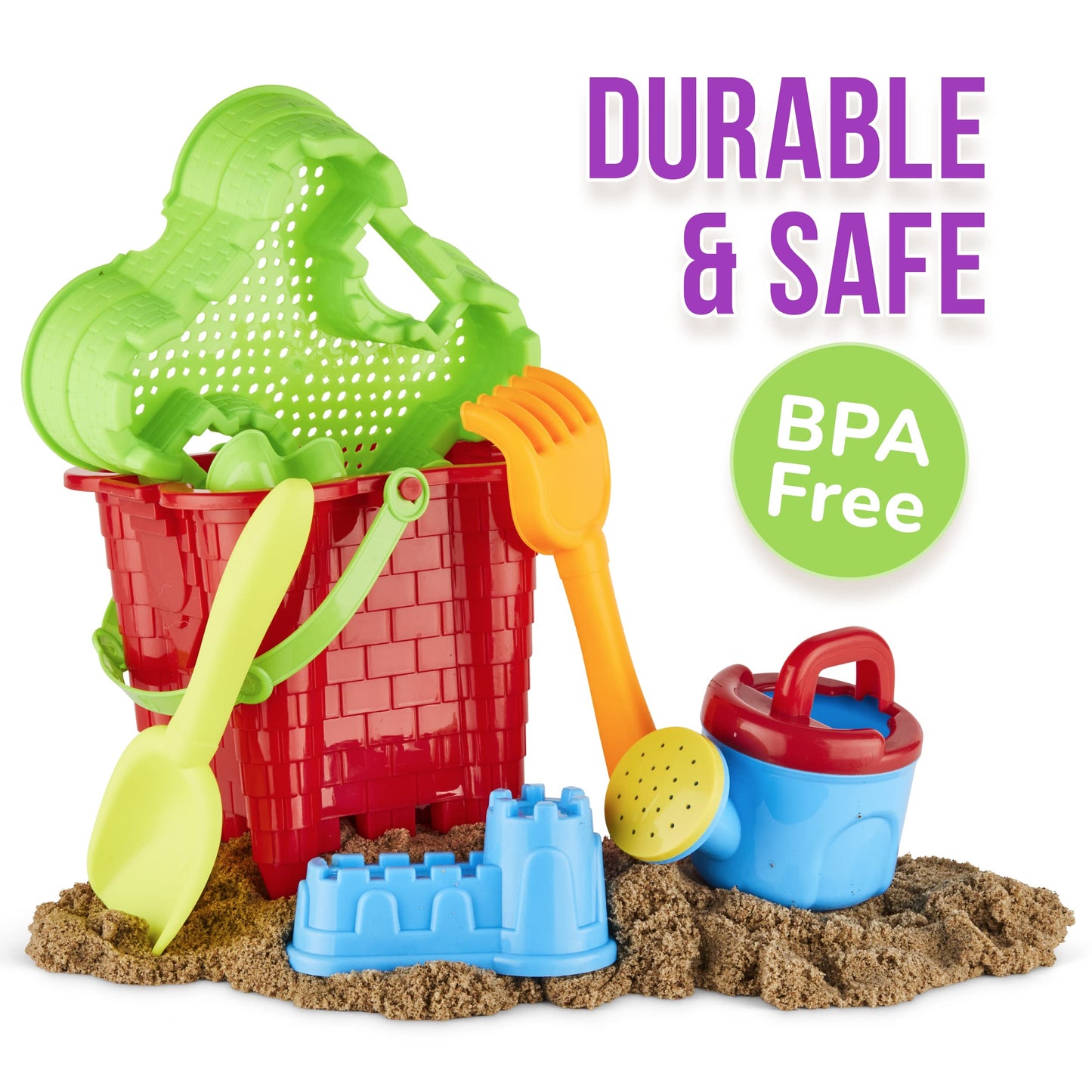 Click N' Play Toddler Beach Toys for Kids 3-10 - 13 Piece Sand Toys Including Sand Bucket, Watering Can, Rake, Shovel, 9 Sand Mo