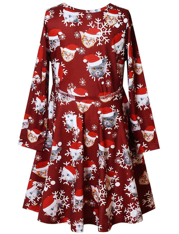 Santa Cat Dresses For Girls Christmas Winter Clothes Costume 10 11 Burgundy