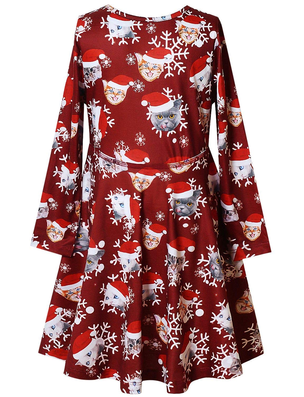 Big Girls Cat Dresses Kids Christmas Costume Gifts 12 13 Burgundy