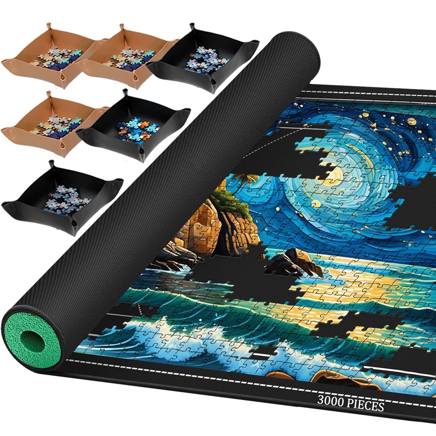 Pohxev Jigsaw Puzzle Mat Roll Up, Portable Saver Pad 48 X 35 Up To 3000 Pieces, Puzzle Matt Rollup With Non-Slip Rubber Bo
