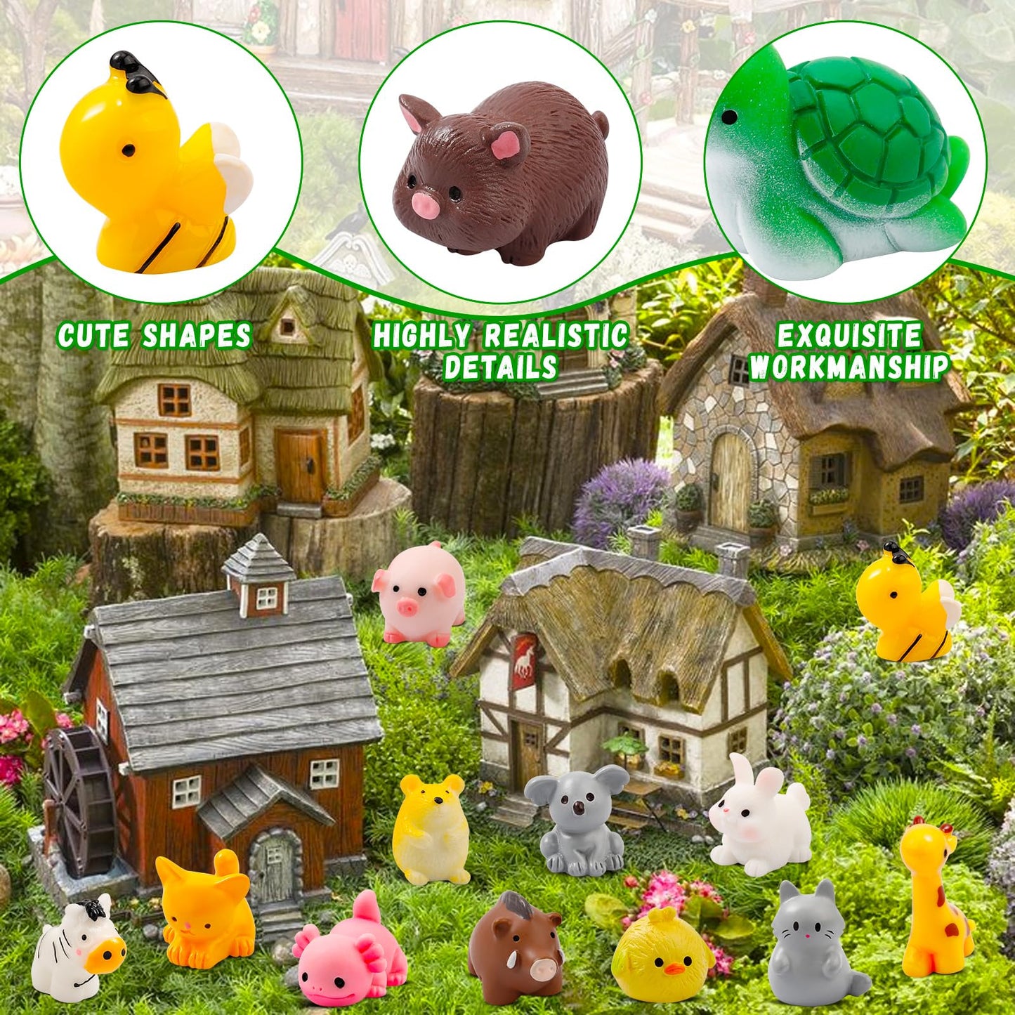 42 Pcs Mini Resin Animals 42 Styles Resin Animals Figurines Bulk for Fairy Garden Miniature Dollhouse Accessories Hide Crafts De