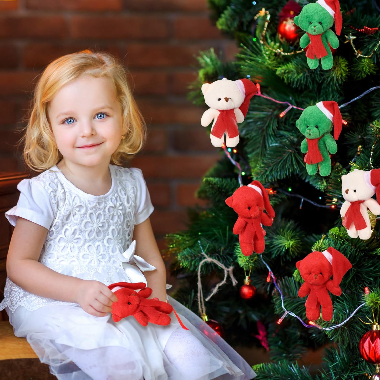 Blueweenly 24 Pcs Christmas Small Stuffed Bear 4.5 Inch Mini Plush Bear Stuffed Animal Keychains With Hat And Scarf For Christma
