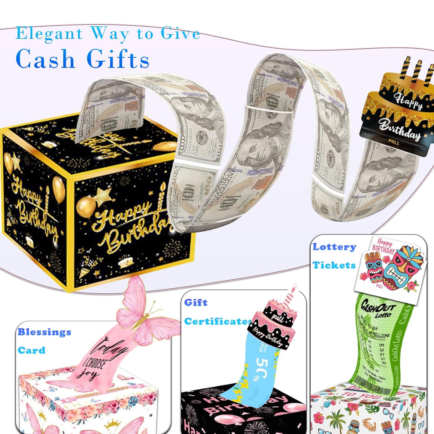 Birthday Money Box For Cash Gift Pull, Surprise Money Roll Gift Box With Pull Out Card And 30 Transparent Bags Diy Set, Funny Wa